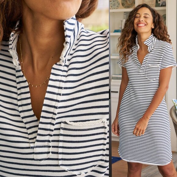 Frank & Eileen Lauren Navy French Stripe Triple Fleece Polo Mini Dress Size XS - Picture 1 of 11